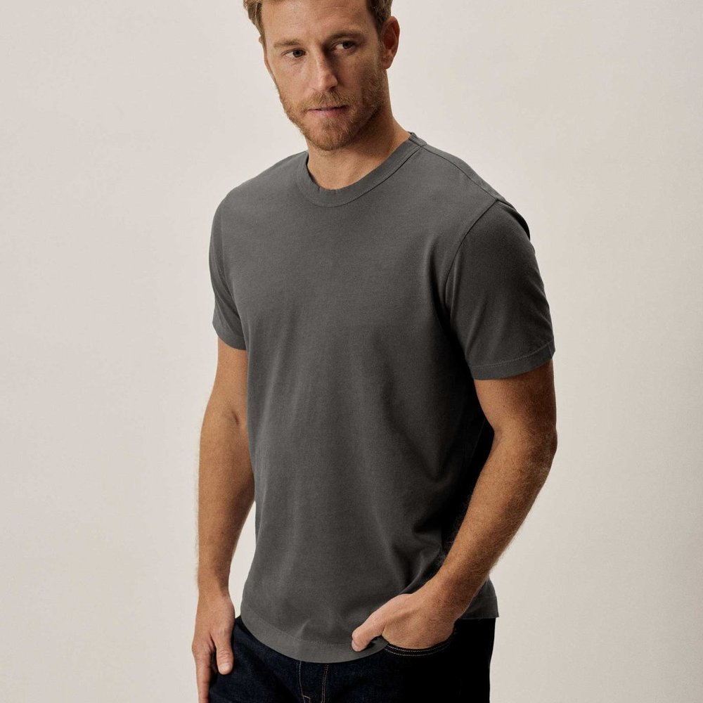 BUCK MASON Faded Black Pima Curved Hem Tee XL